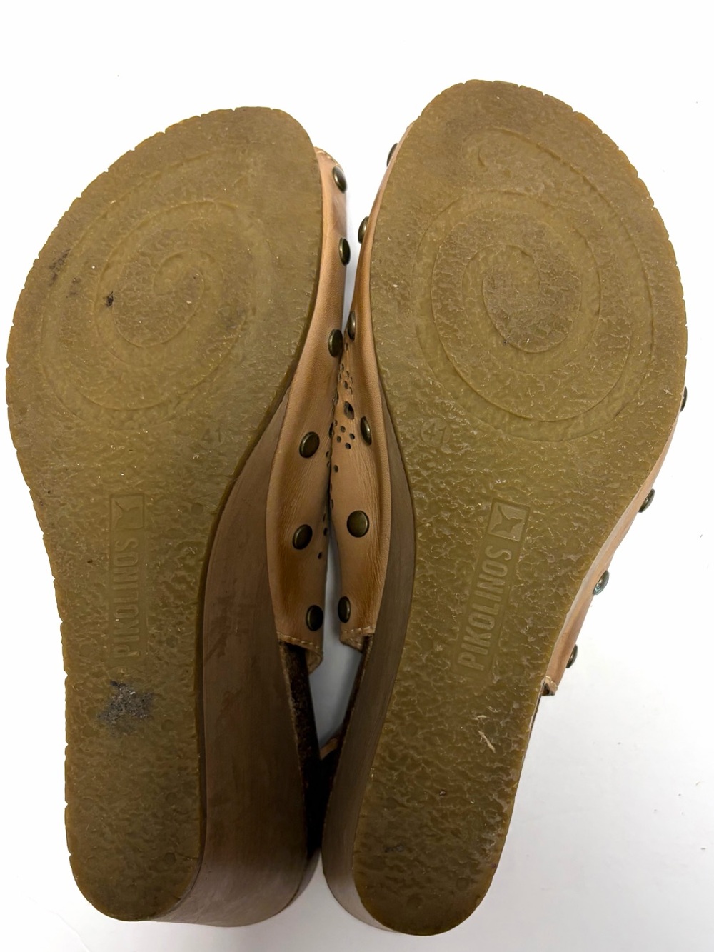 Pikolinos Benissa Leather Wedge Sandals Size 7 Tan Perforated Slingback Comfort - Picture 7 of 7